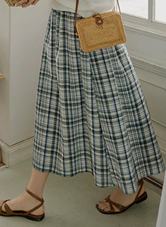 韓國亮點單品棉質格紋長裙