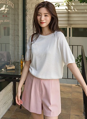 韓國簡約亞麻短袖針織上衣