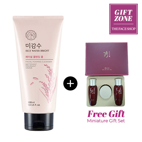 [+FREE GIFT♥] THE FACE SHOP Rice Water Bright Foaming Cleanser 300ml +Hyobidam Miniature Gift Set