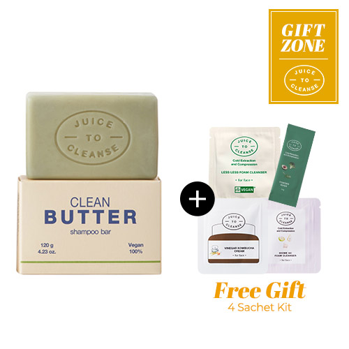 [+FREE GIFT♥] JUICE TO CLEANSE Clean Butter Shampoo Bar 120g + 4 Sachet Kit (Envelope type)