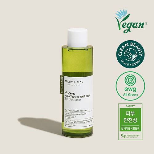 Mary&May Vegan CICA Tea Tree AHA PHA Blemish Toner 200ml