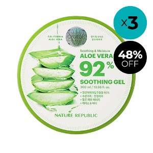 [3 Bundle] NATURE REPUBLIC Aloe Vera 92% Soothing Gel 300ml