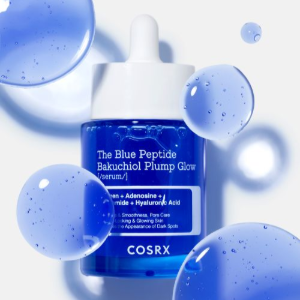 COSRX The Blue Peptide Bakuchiol Plump Glow Serum 50ml bottle for radiant skin elasticity.