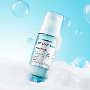 Wellage Hyper PDRN Glow Bubble Serum 90ml in a pump bottle showing soft bubble texture for radiant skin.