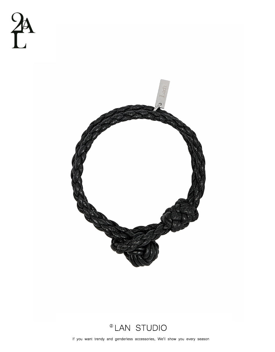 【2plan】25SS★ [LAN ARCHIVE] Black Leather Hook Bracelet Black Leather Braid Hook Bracelet– O.P Jewellery