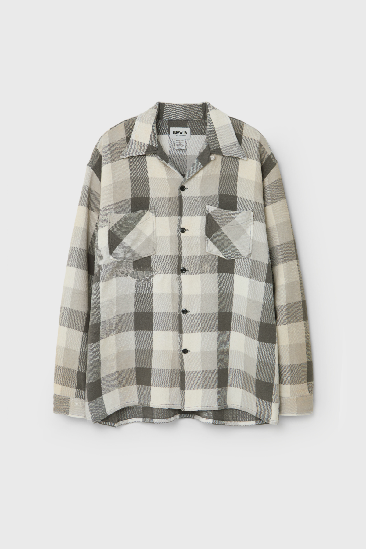 BOWWOW 바우와우 DAMAGED AND STAINED FLANNEL SHIRT (AGED GRAYxWHITE