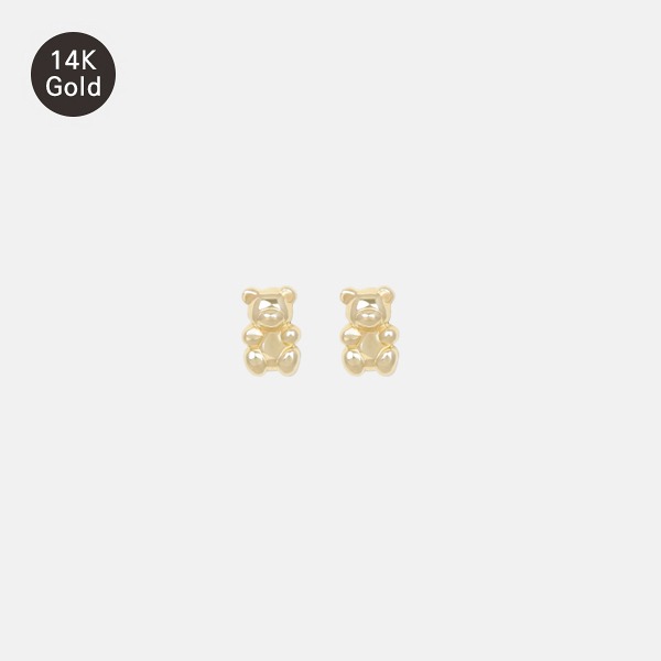 [14K GOLD] 미니 곰돌이 옐로우 골드 귀걸이