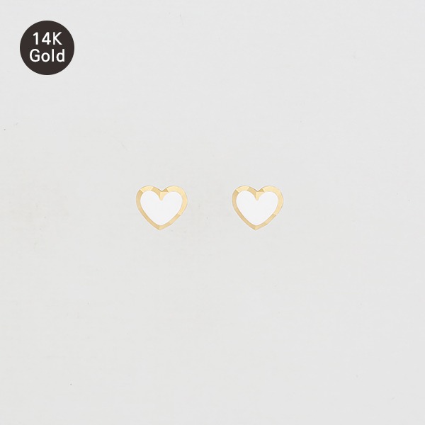 [14K GOLD] 러블리 스몰 화이트 하트 포인트 옐로우 골드 귀걸이