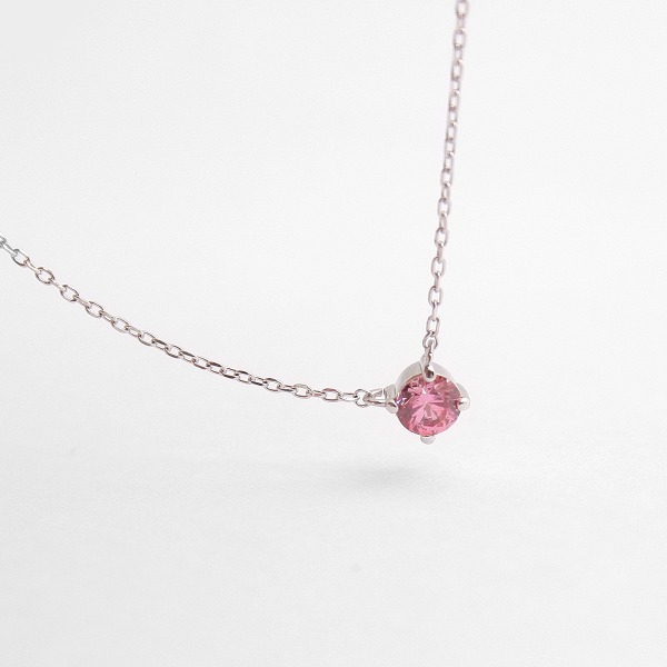 diamond faceted pink crystal June birthstone silver necklace (sterling silver 925) N40895