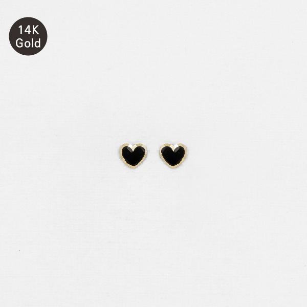 [14K GOLD] 러블리 스몰 블랙 하트 포인트 옐로우 골드 귀걸이