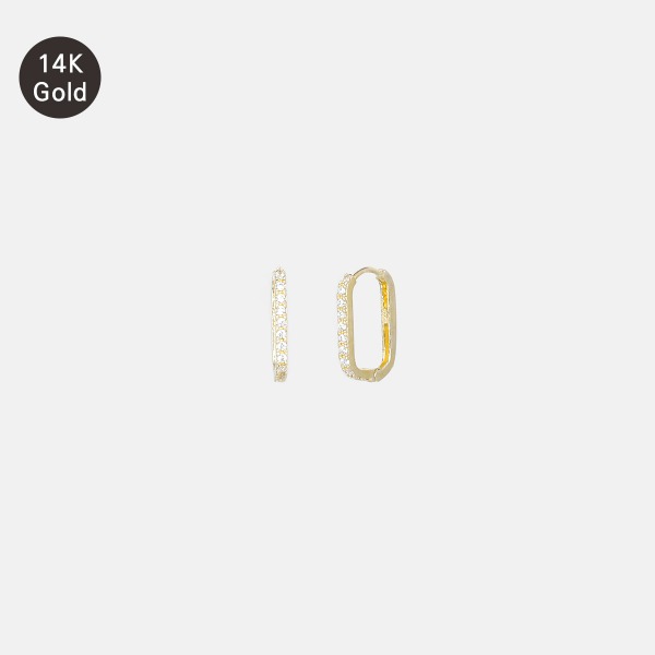 [14K GOLD] 화이트 크리스탈 라운디드 렉탱글 옐로우 골드 귀걸이