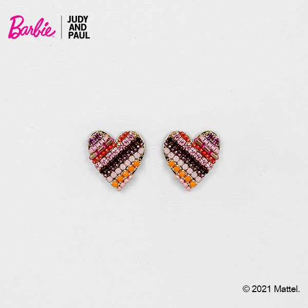 [BARBIE X JUDY AND PAUL] Barbie heart crystal n beads handmade post earring