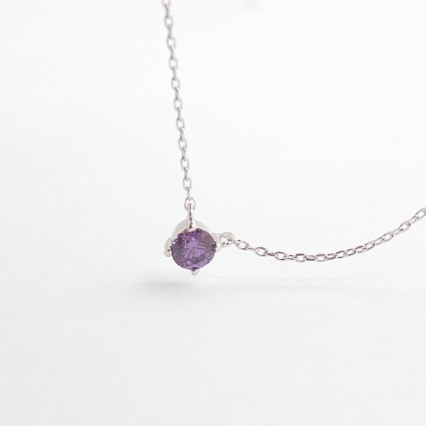 diamond faceted deep purple crystal February birthstone silver necklace (sterling silver 925) N40894