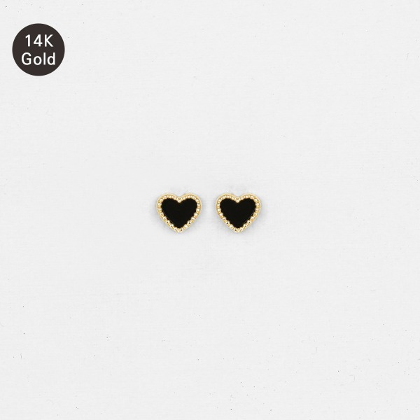 [14K GOLD] 러블리 블랙 하트 자개 포인트 옐로우 골드 귀걸이