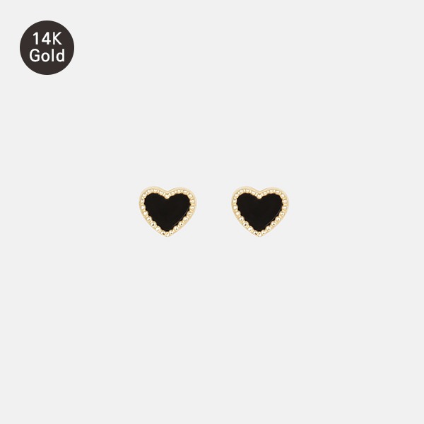 [14K GOLD] 러블리 블랙 하트 자개 포인트 옐로우 골드 귀걸이