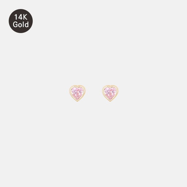 [14K GOLD] 쥴리아 핑크 오팔 하트 크리스탈 옐로우 골드 귀걸이