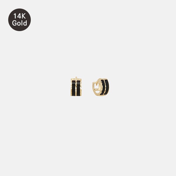 [14K GOLD] 다이아몬드 컷 블랙 디테일 옐로우 골드 링 귀걸이