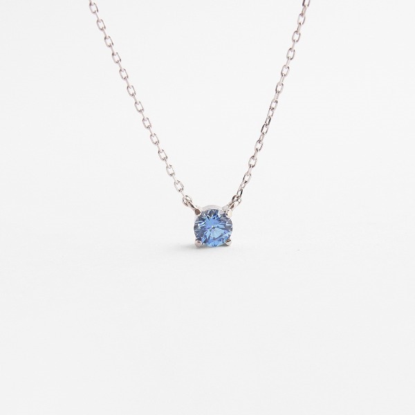 diamond faceted blue sapphire crystal September birthstone silver necklace (sterling silver 925) N40897