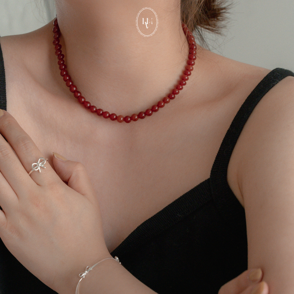 Red carnelian gemstone silver 925 necklace