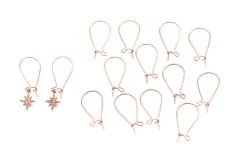 [E7-P3]Kidney Earring Hook w/ Link (L), 10 pcs, Rose gold plated brass, Earring Making, Earring component, Earring Supplies