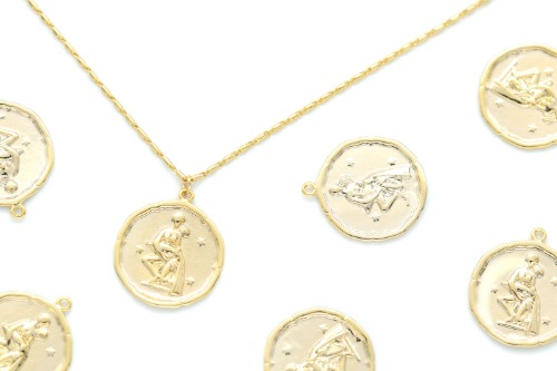 Zodiac Coin Pendant, Aquarius, K10-G11, 1 piece