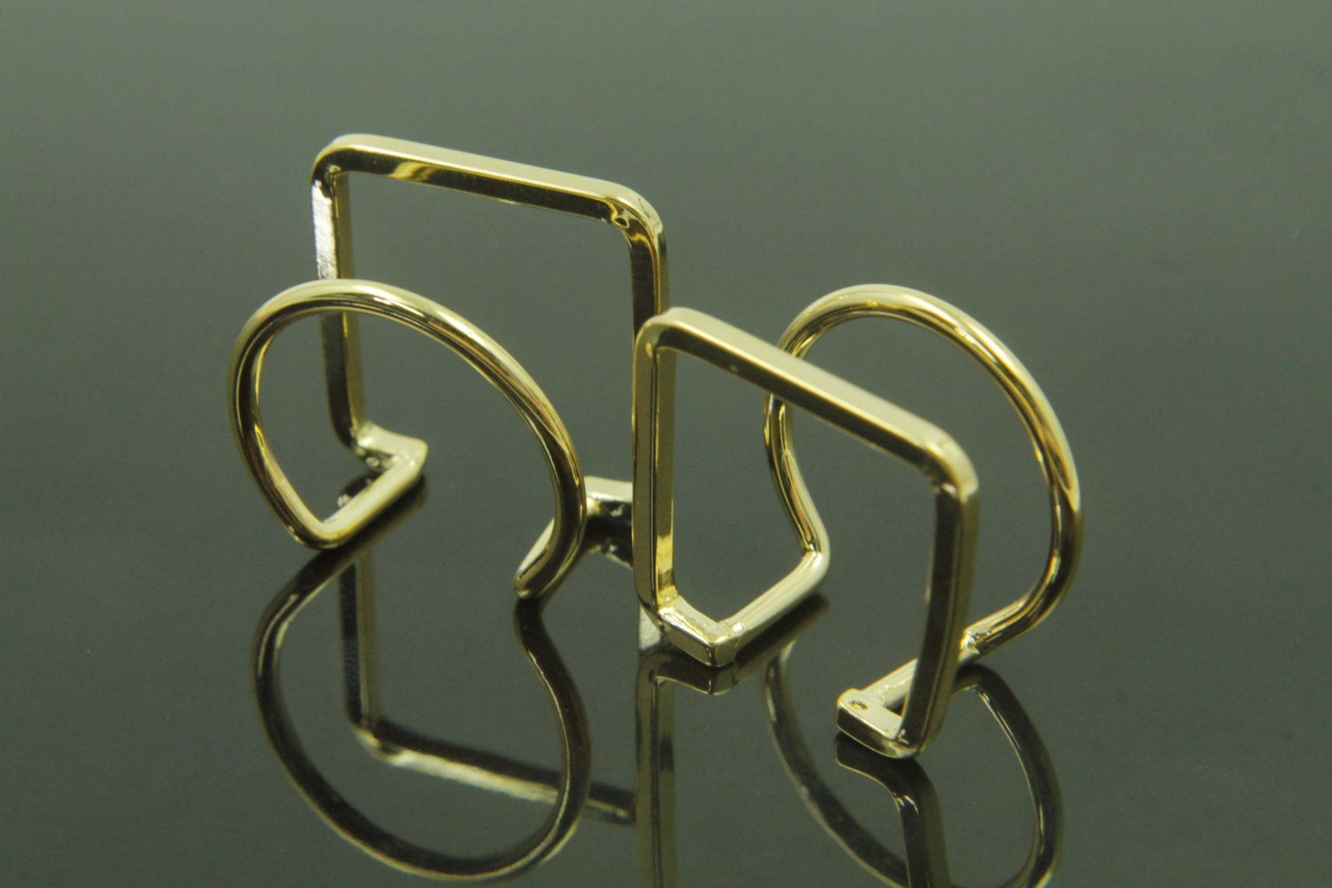 [S90-G4]Wire round &amp; square ring, Nickel free, 1 piece,  Boho style finger ring, 16K gold plated brass