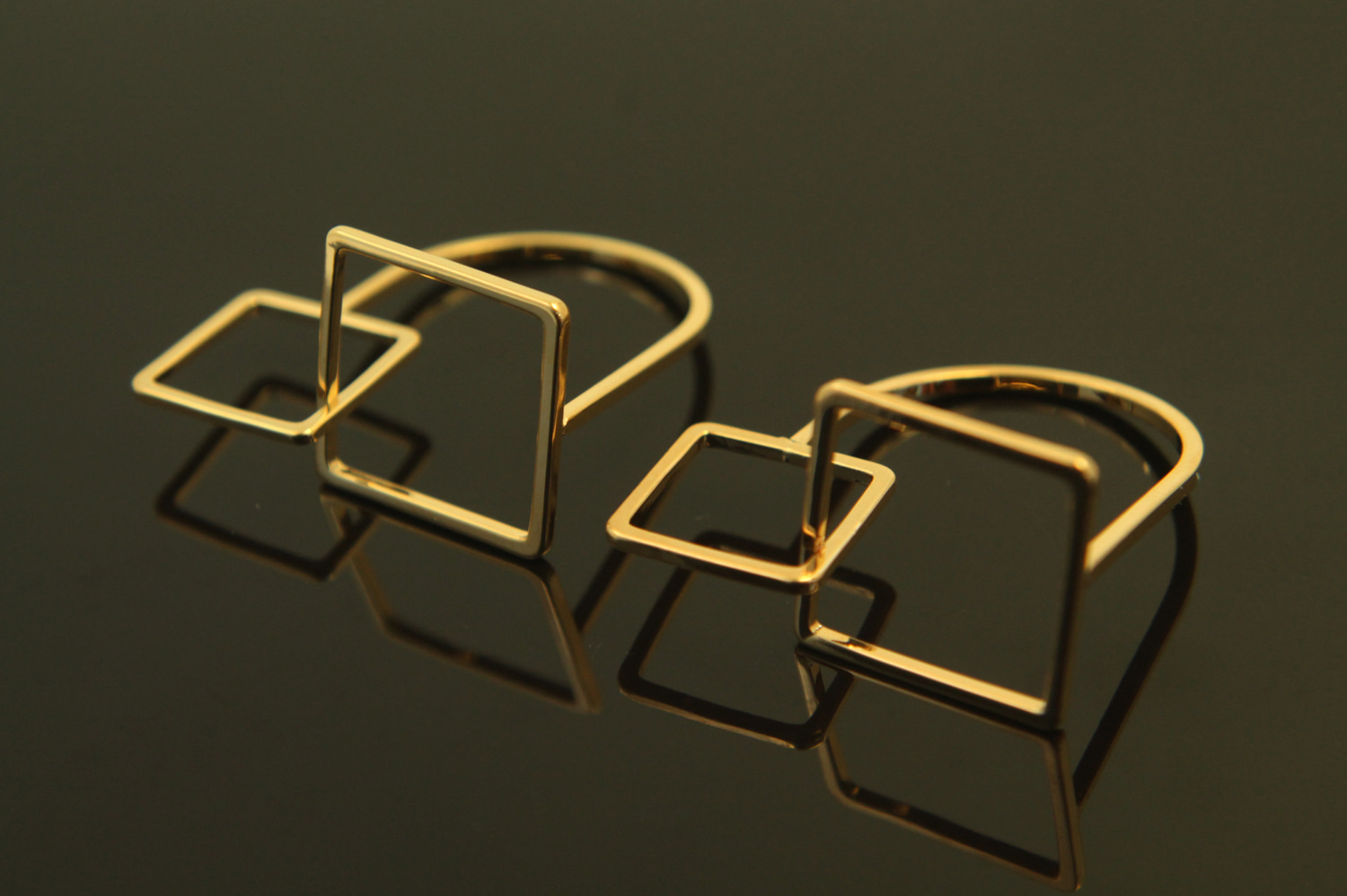 [T59-G1]Double Square Ring, Nickel Free, 1pc, 28x25mm, 16K Gold Plated Brass, Geometric Ring, Geometric Pendant, Gold Rings, Wire Rings