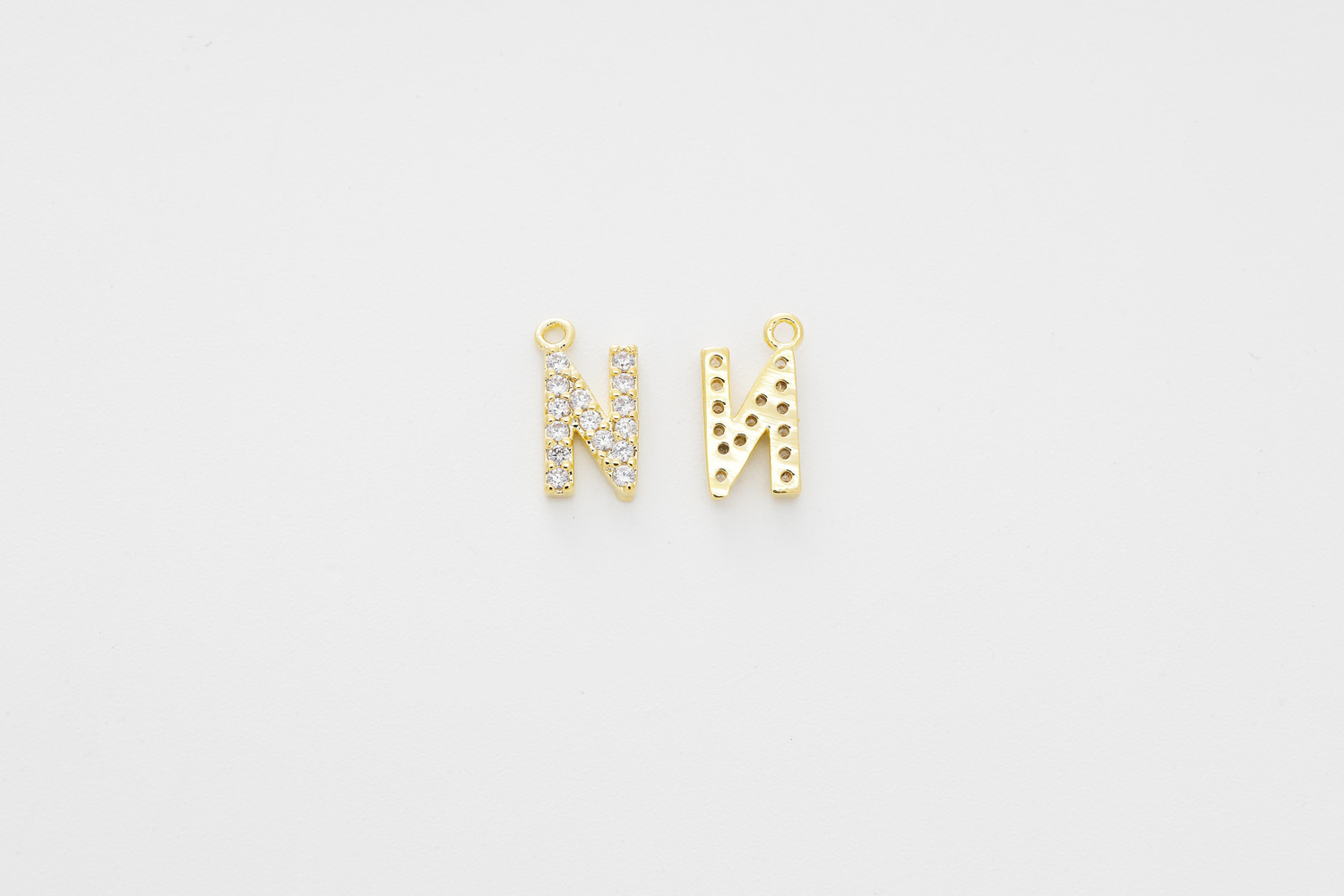 [AN-G20] Cubic capital letter charm N, Brass, Cubic zirconia, Nickel free, Jewelry making supplies, Alphabet charm, Initial charm, 1 piece