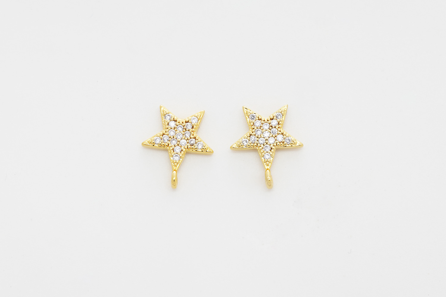 [N34-G4] Cubic Star Post w/ open link, 11mm, 16K gold plated brass, Nickel free, Cubic zirconia, Dangling earring making supplies, 2 pieces