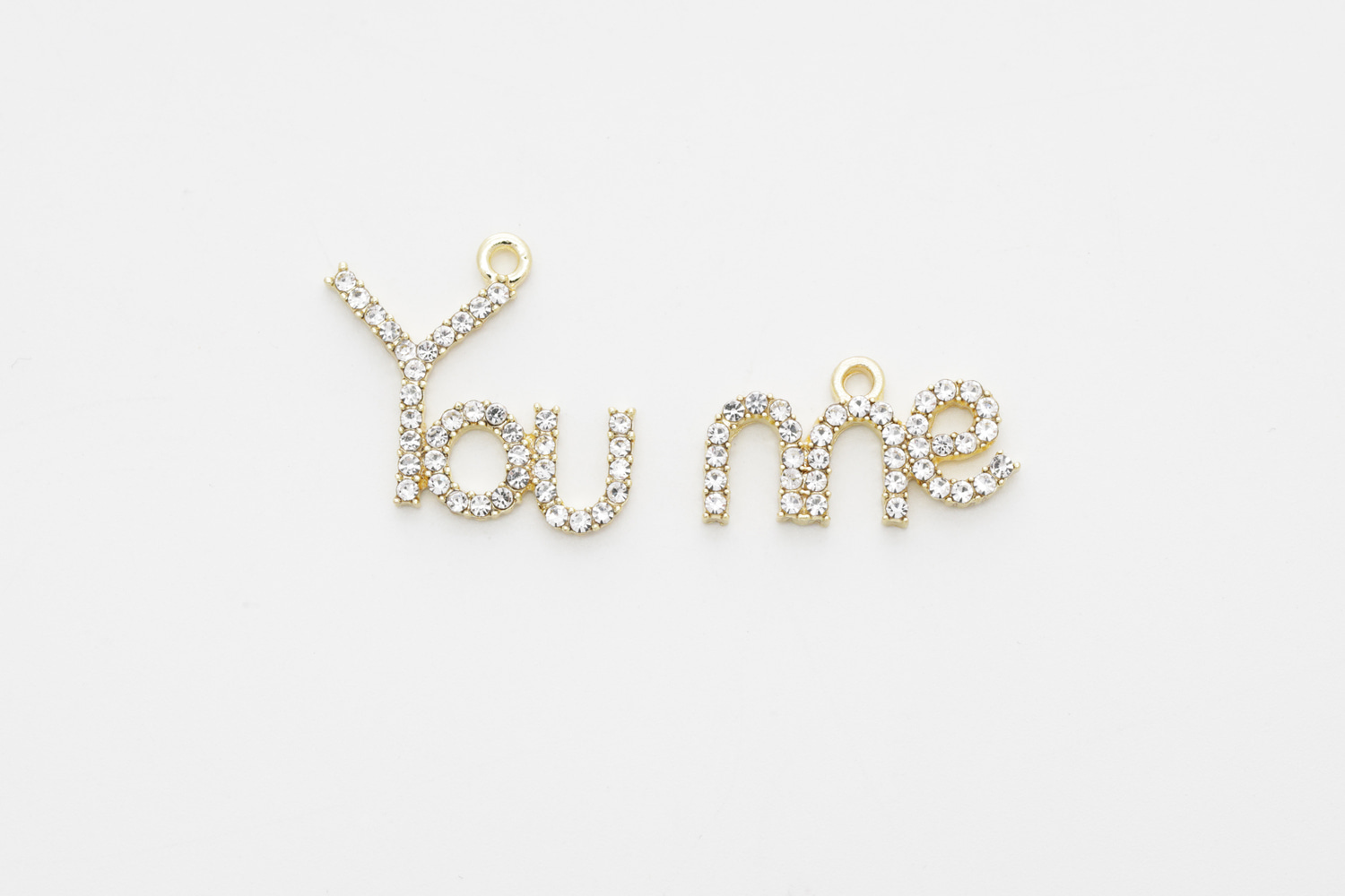 [T31-VC1] You and me pendant, Tin alloy, Cubic zirconia, Dainty charm, Letter charm, Jewelry making supplies, 2 pcs