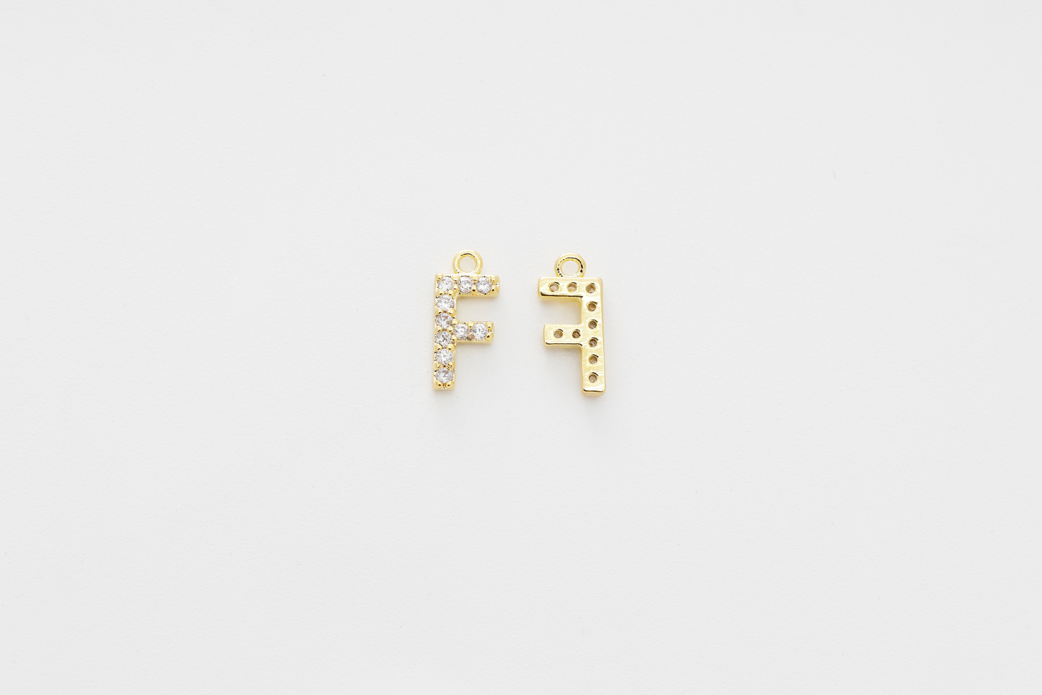 [AF-G20] Cubic capital letter charm F, Brass, Cubic zirconia, Nickel free, Jewelry making supplies, Alphabet charm, Initial charm, 1 piece