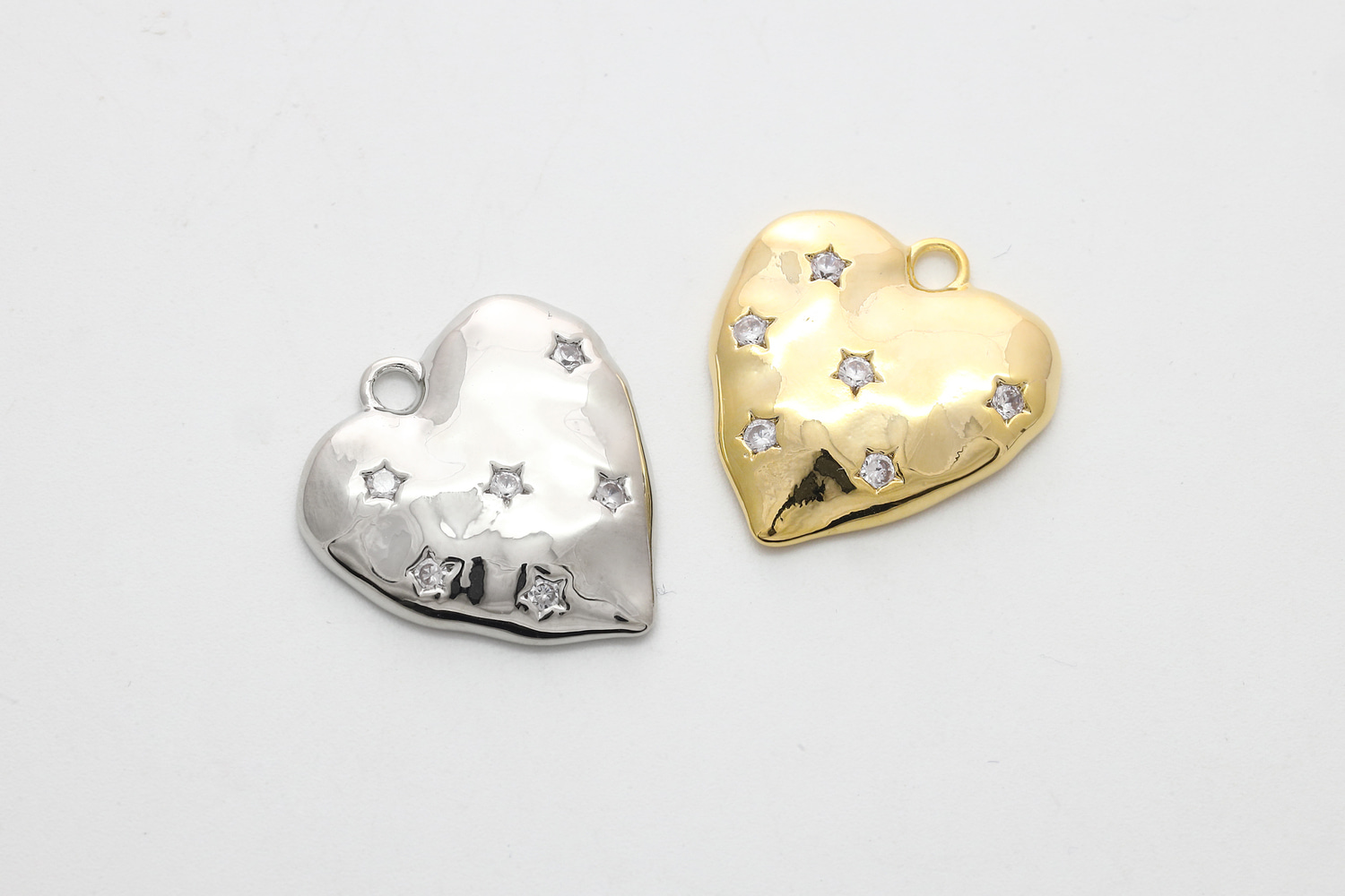 [Q18-VC3] Hammered heart cubic pendant, Brass, Cubic zirconia, Nickel free, Heart pendant, Unique charm, Jewelry making supplies, 1 piece (Q18-R1, Q18-R1R)