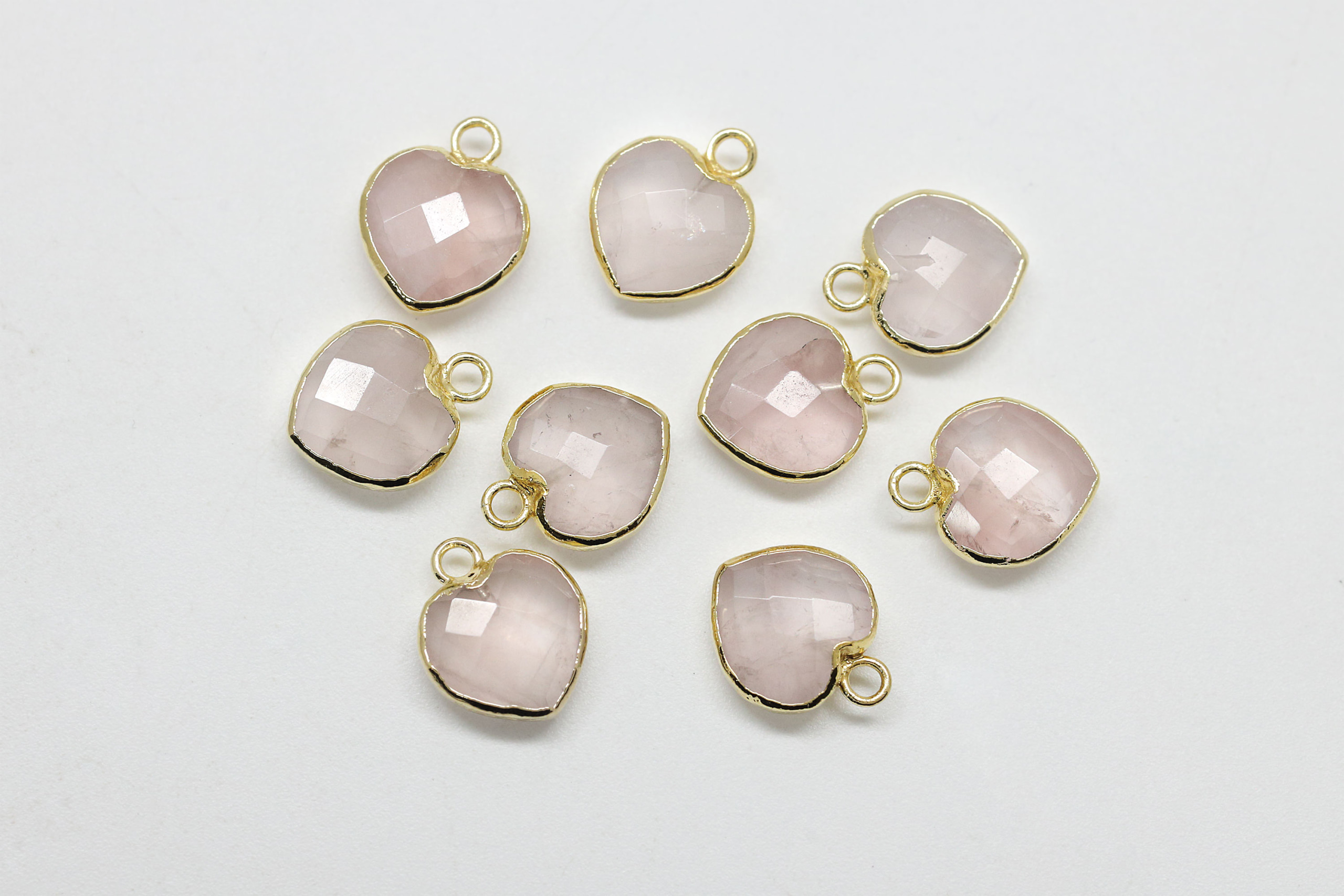 [N48-R5] Heart gemstone charm (Rose quartz), Gold plated 925 silver &amp; copper, Gemstone, Nickel free, Jewelry making supplies, 1 piece