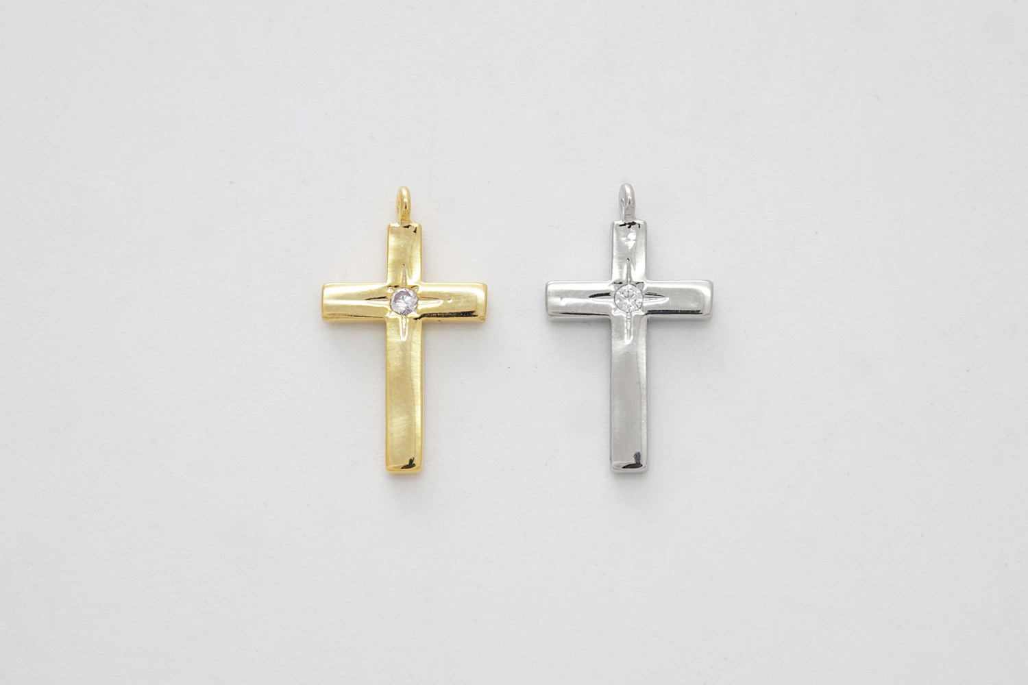 [M8-VC4] Cubic cross charm, Brass, Cubic zirconia, Nickel free, Unique charm, Jewelry making supplies, Wholesale jewelry, 1 piece (M8-G5, M8-G5R)