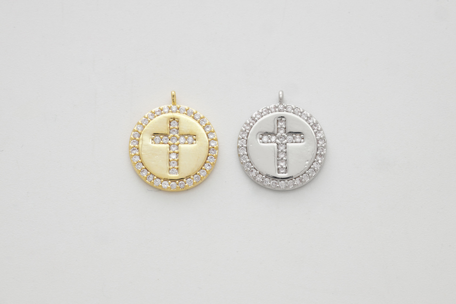 [M8-VC2] Cubic round cross charm, Brass, Cubic zirconia, Nickel free, Unique charm, Jewelry making supplies, Wholesale jewelry, 1 piece (M8-G6, M8-G6R)