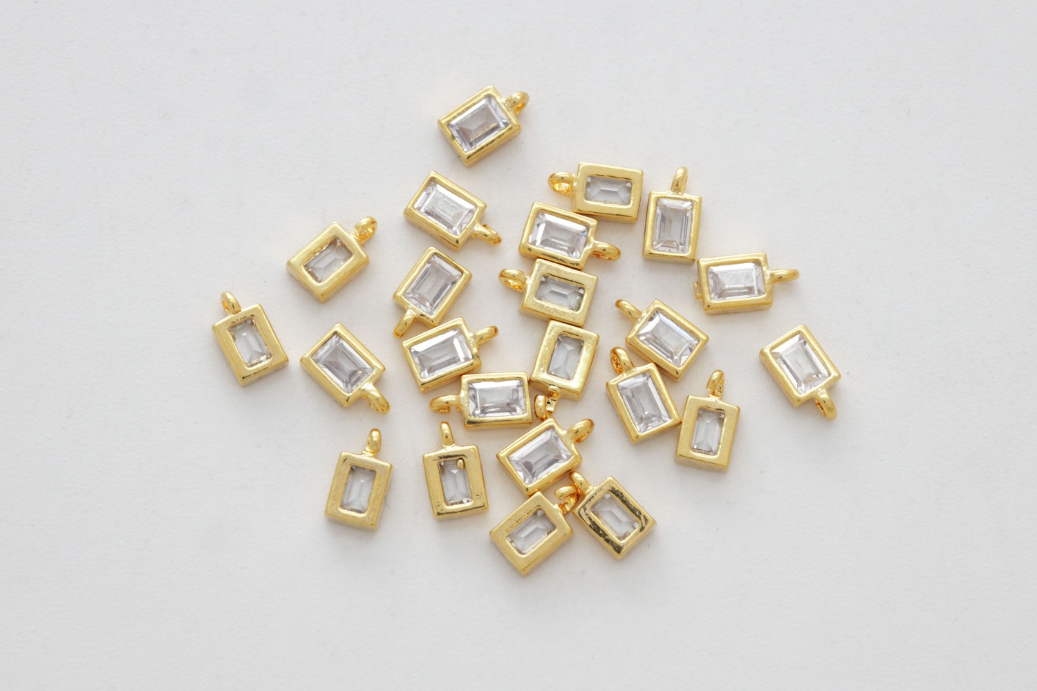 직사각 큐빅 참, N24-G10, 2개, 골드도금, 무니켈, 큐빅지르코니아, 6x3mm