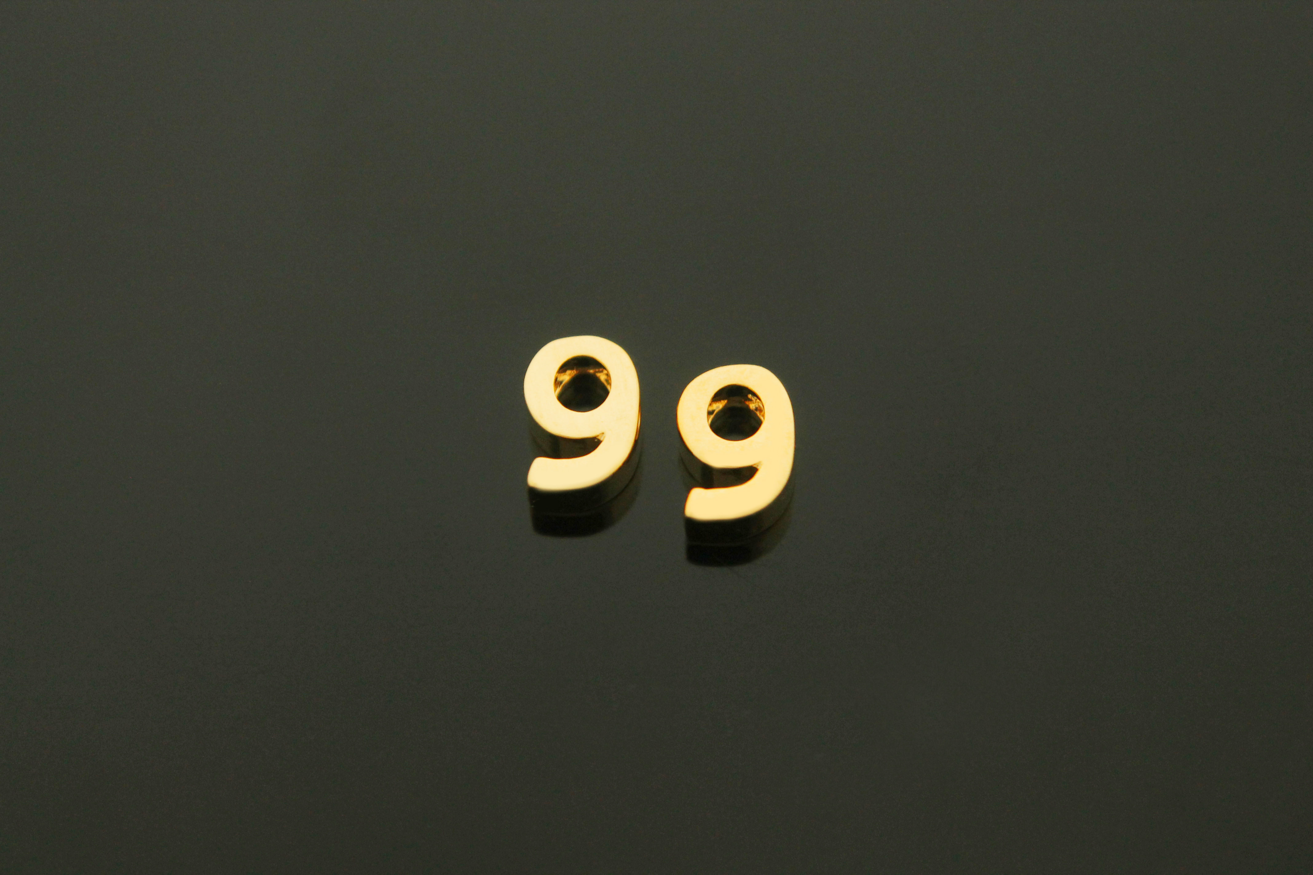 작은 숫자 9 펜던트, NU-G9, 2개, 골드도금, 7x4.6x2.6mm