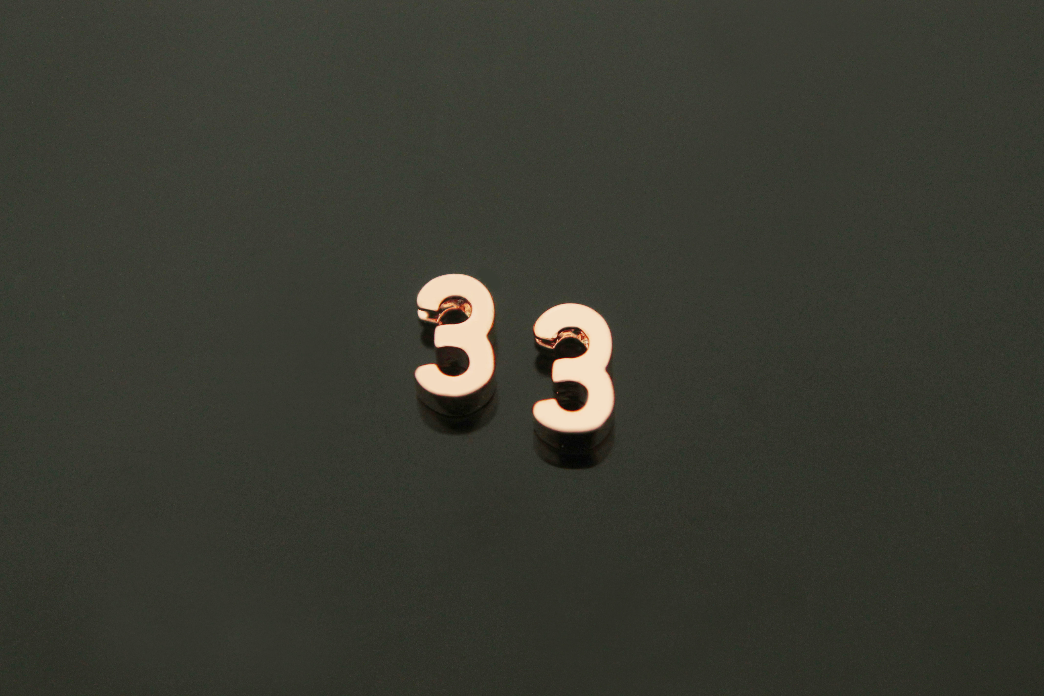 작은 숫자 3 펜던트, NU-P3, 2개, 로즈골드도금, 7x4x2.6mm