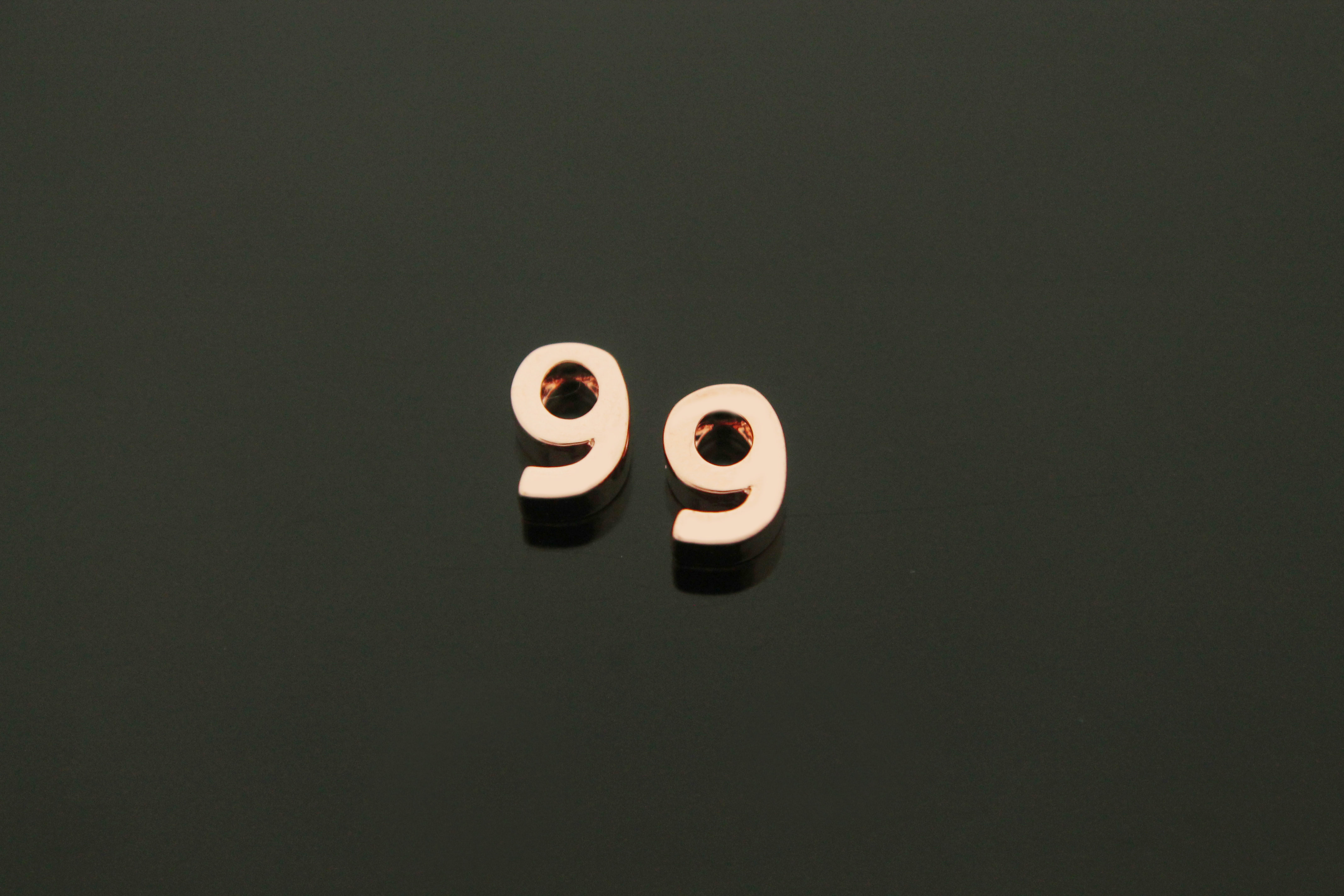 작은 숫자 9 펜던트, NU-P9, 2개, 로즈골드도금, 7x4.6x2.6mm