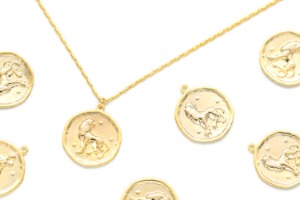 Zodiac Coin Pendant, Leo, K10-G5, 1 piece