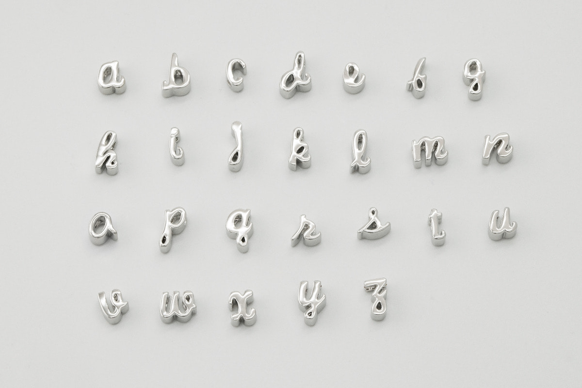 알파벳 소문자 A-Z 풀 세트, A2Z-R5, 26개, 무니켈, 로듐도금, 1.7x1.6mm