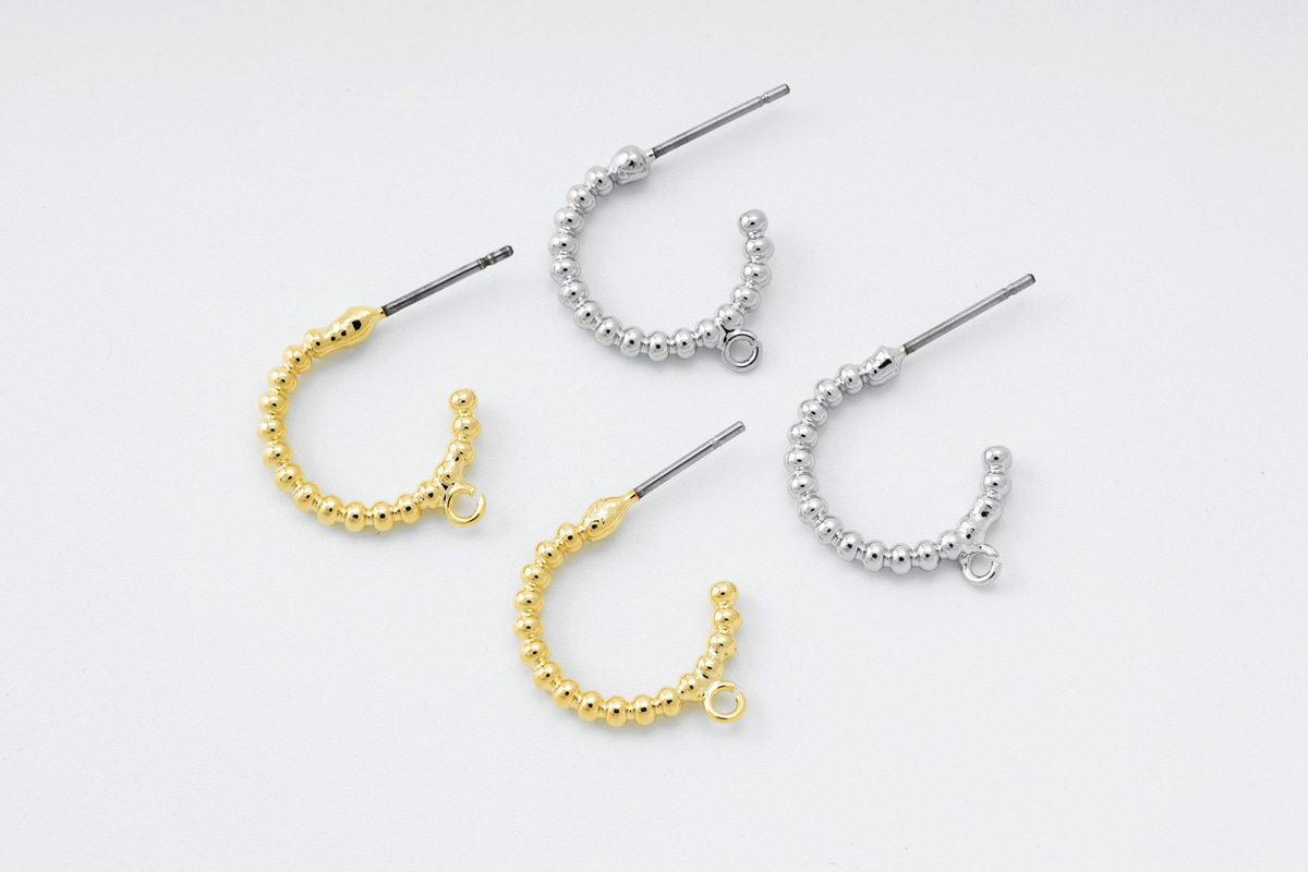 [S81-VC1] Small ball hoop w/ loop, Brass, Stainless steel post, Nickel free, Dainty earrings, Simple stud earrings, 2 pcs (S81-P11, S811-P11R)
