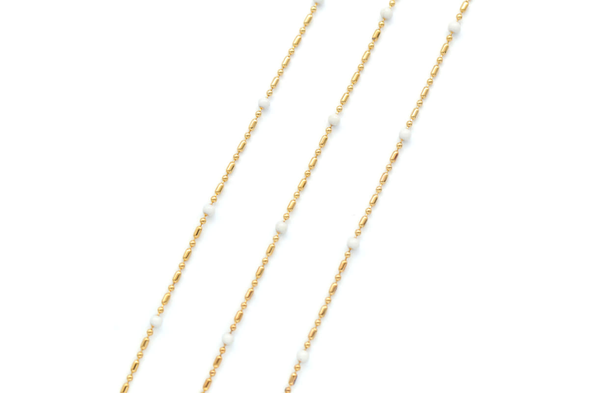 [CJ44-12]Epoxy ball chain, 1 meter, Epoxy ball 2mm, 16K gold plated brass, Necklace chain, Enamel chain, White epoxy ball chain