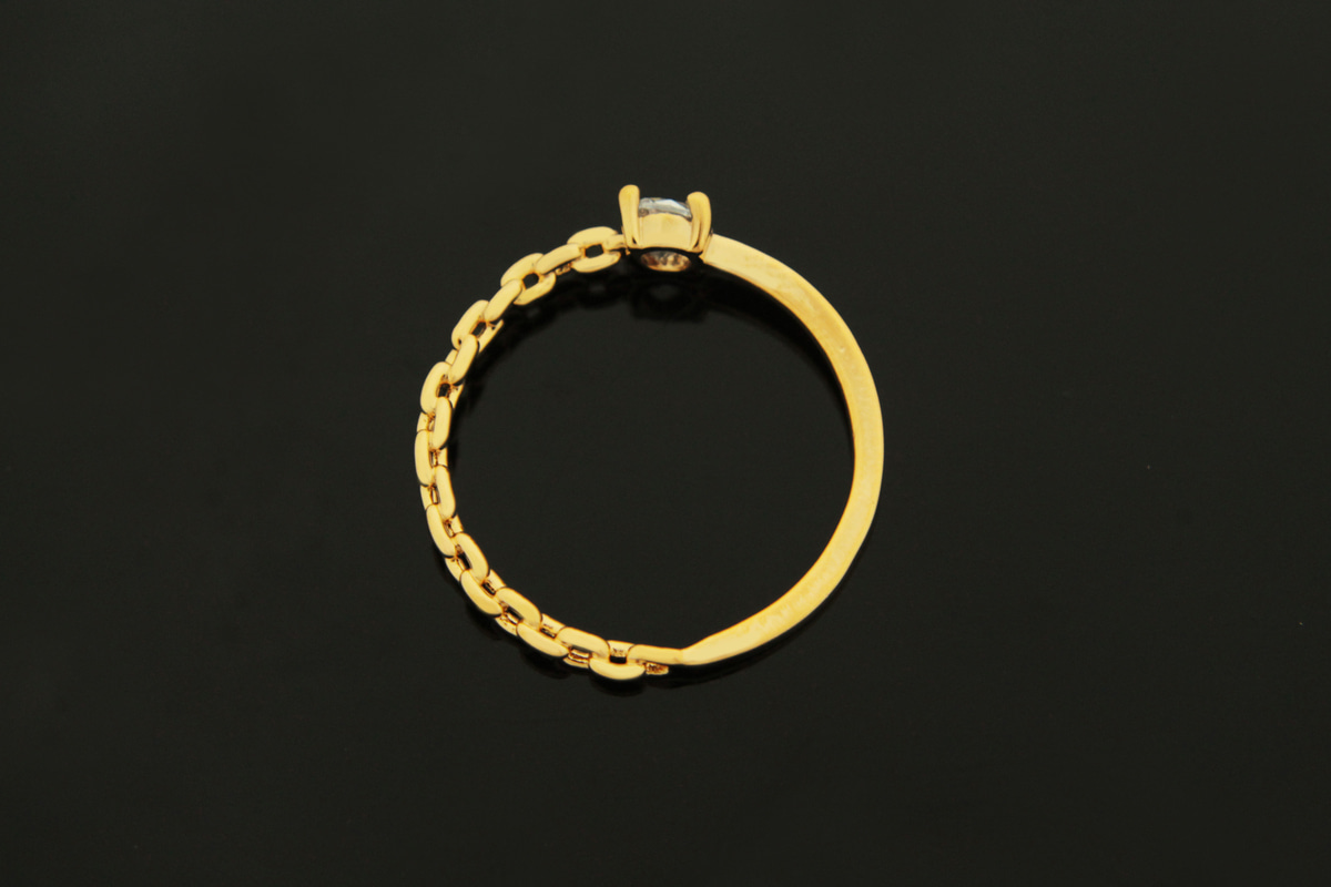 [T62-P4]Cubic &amp; Chain Finger Ring, , 1 piece, Cubic zirconia, 16K gold plated brass, Nickel free, Inner 17mm, Outer 20mm