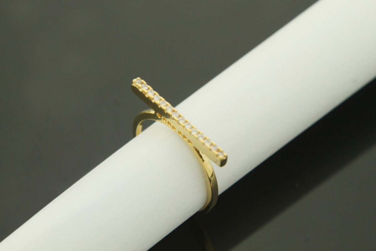 [T68-R5]Geometric Cubic Ring, 1 piece, Inner 16.3mm, 16K gold plated brass, Cubic zirconia