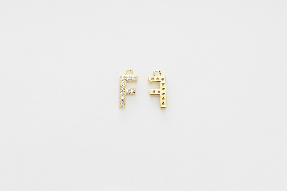 [AF-G20] Cubic capital letter charm F, Brass, Cubic zirconia, Nickel free, Jewelry making supplies, Alphabet charm, Initial charm, 1 piece
