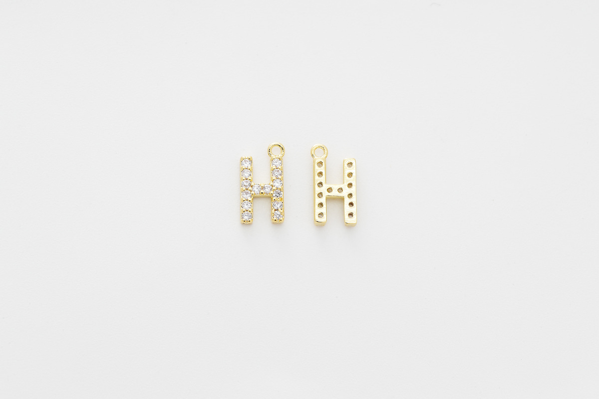 [AH-G20] Cubic capital letter charm H, Brass, Cubic zirconia, Nickel free, Jewelry making supplies, Alphabet charm, Initial charm, 1 piece