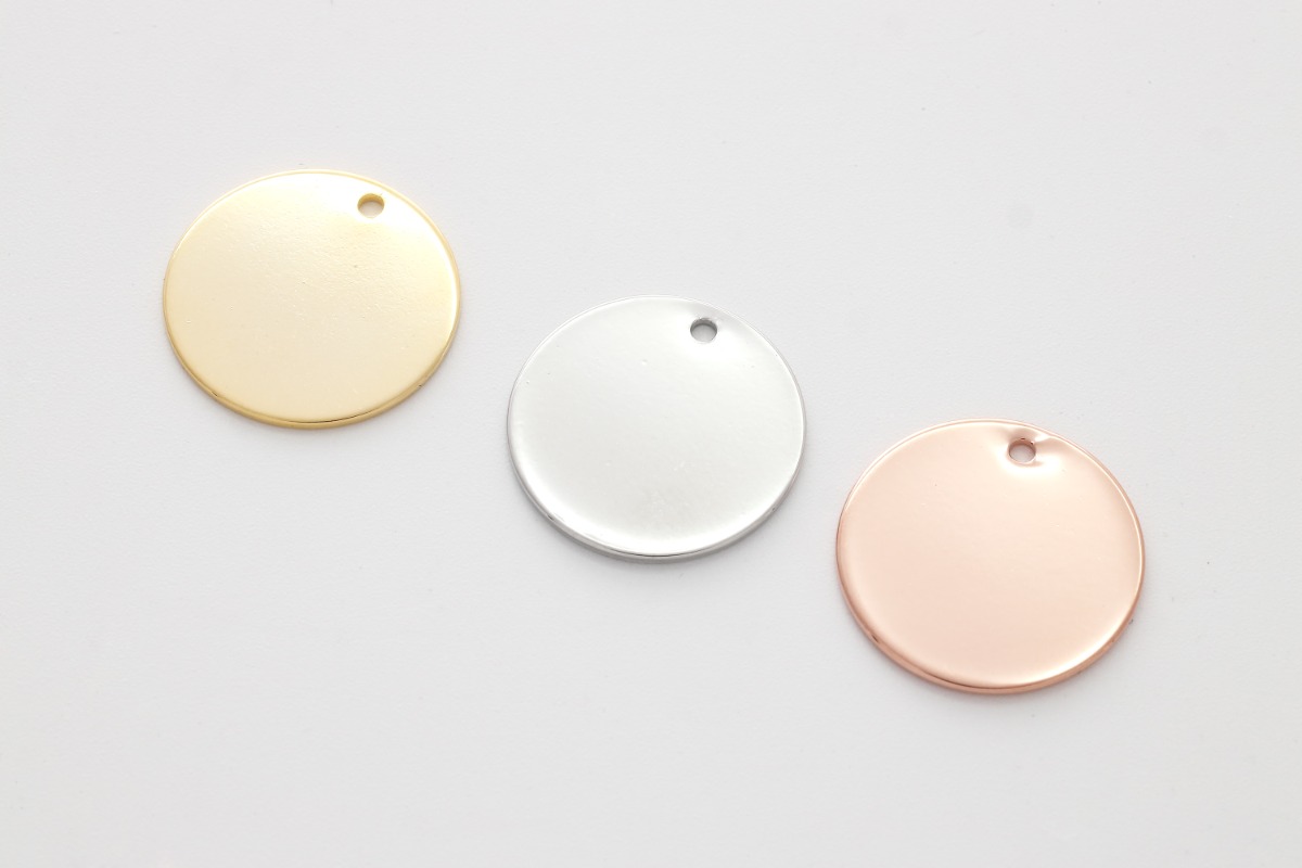 [B16-VC1] Coin disc w/ 1 hole, 17mm, 0.7mm thick, Brass, Nickel free(Gold and rhodium ONLY), Stamping blanks coin pendant, 10 pcs (B16-G3, B16-R3, B16-P3)