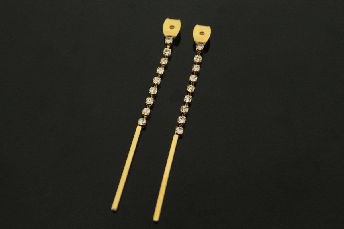 [T70-G2] Crystal Drop Ear Back, 2 pcs, 53mm long, 16K gold plated brass, Nickel free, Ear back stopper, Earring backs, Post stoppers