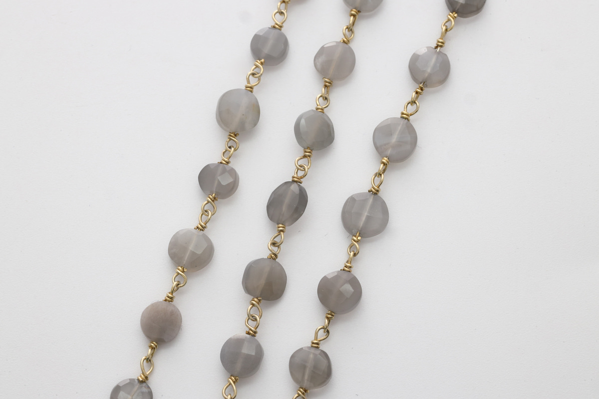 [CJ54-07] Gemstone chain (Gray moonstone), Gold plated 925 silver, Gemstones, Nickel free, Jewelry making supplies, 1m